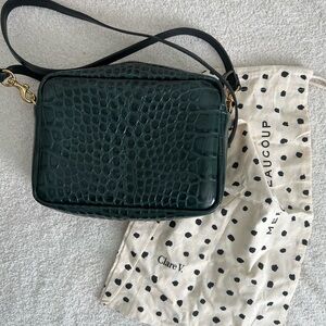 Clare V Dark Green Croc-Embossed Leather Crossbody